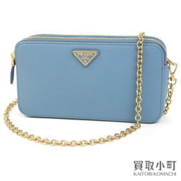 Prada Handbags - Prada Chain Triangle Bag Crossbody Leather Saffiano Sky Blue